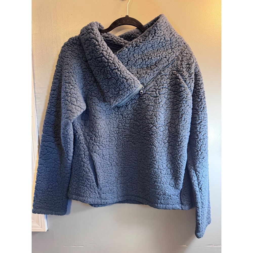 Z by Zella Womens Blue Sherpa Fleece Asymmetrical Quarter Zip Pullover Medium